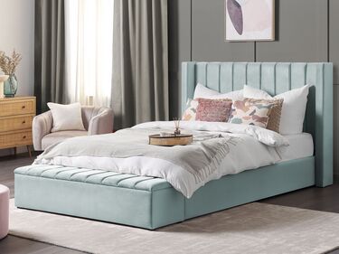 Velvet EU Super King Size Bed with Storage Bench Mint Green NOYERS