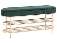 2 Tier Shoe Bench VERGENNES Velvet Emerald Green with Shelf_1186249