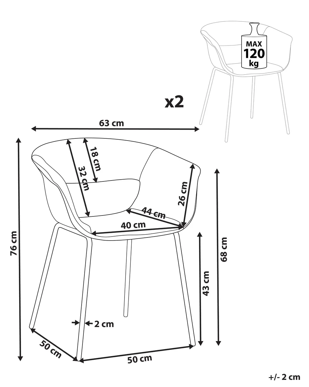 Set di 2 sedie da pranzo ELMA Grigio chiaro_884615