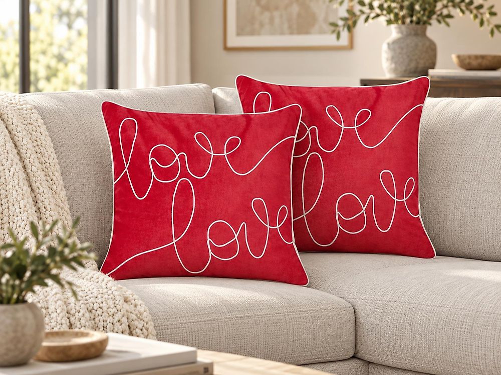 Lot de 2 coussins décoratifs SIDERASIS 45 x 45 cm Velours Rouge Texte