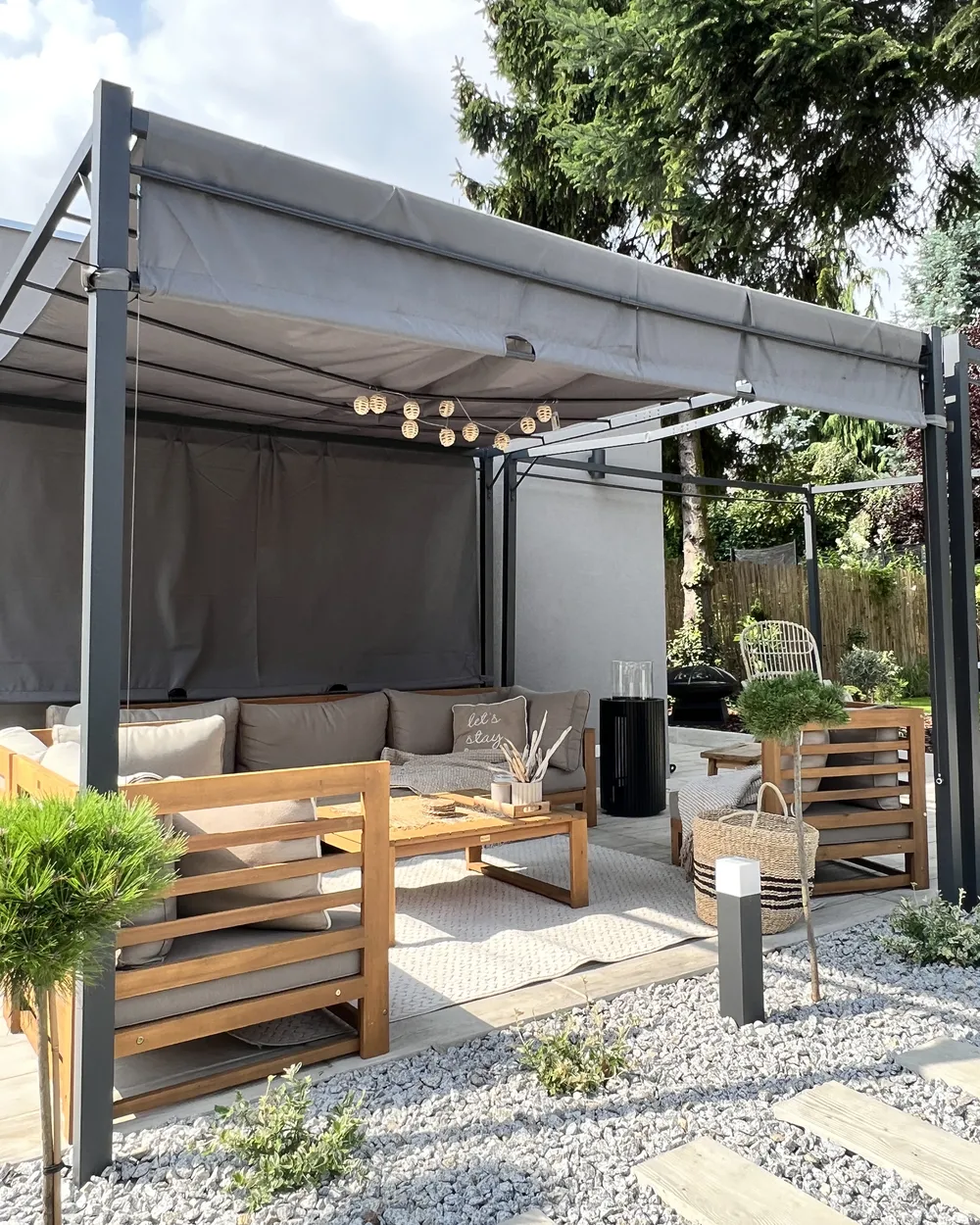 Gazebo LED PARGA 310 cm 310 cm Metallo Grigio scuro_884805