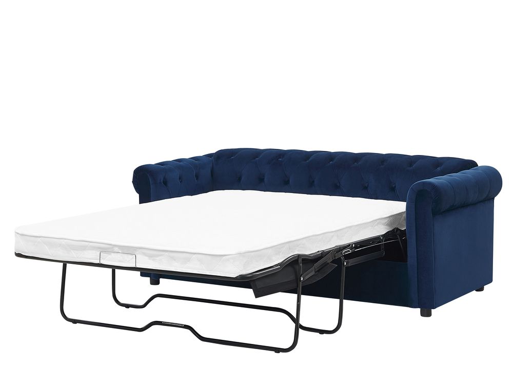 Velvet Sofa Bed Blue CHESTERFIELD Beliani