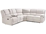 Manual Recliner Corner Sofa 5 Seater ROKKE with USB Port Fabric Off-White Left Hand_959380