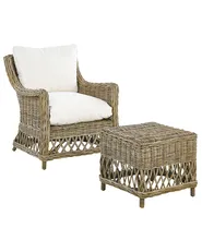 Garden Armchair with Cushions RIBOLLA with Footstool Rattan Natural_824008