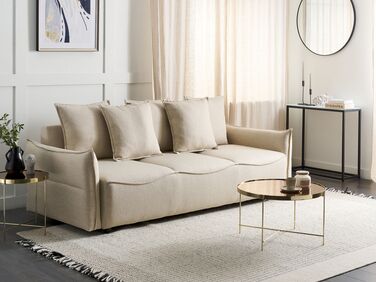 Fabric Sofa Bed with Storage Beige KRAMA