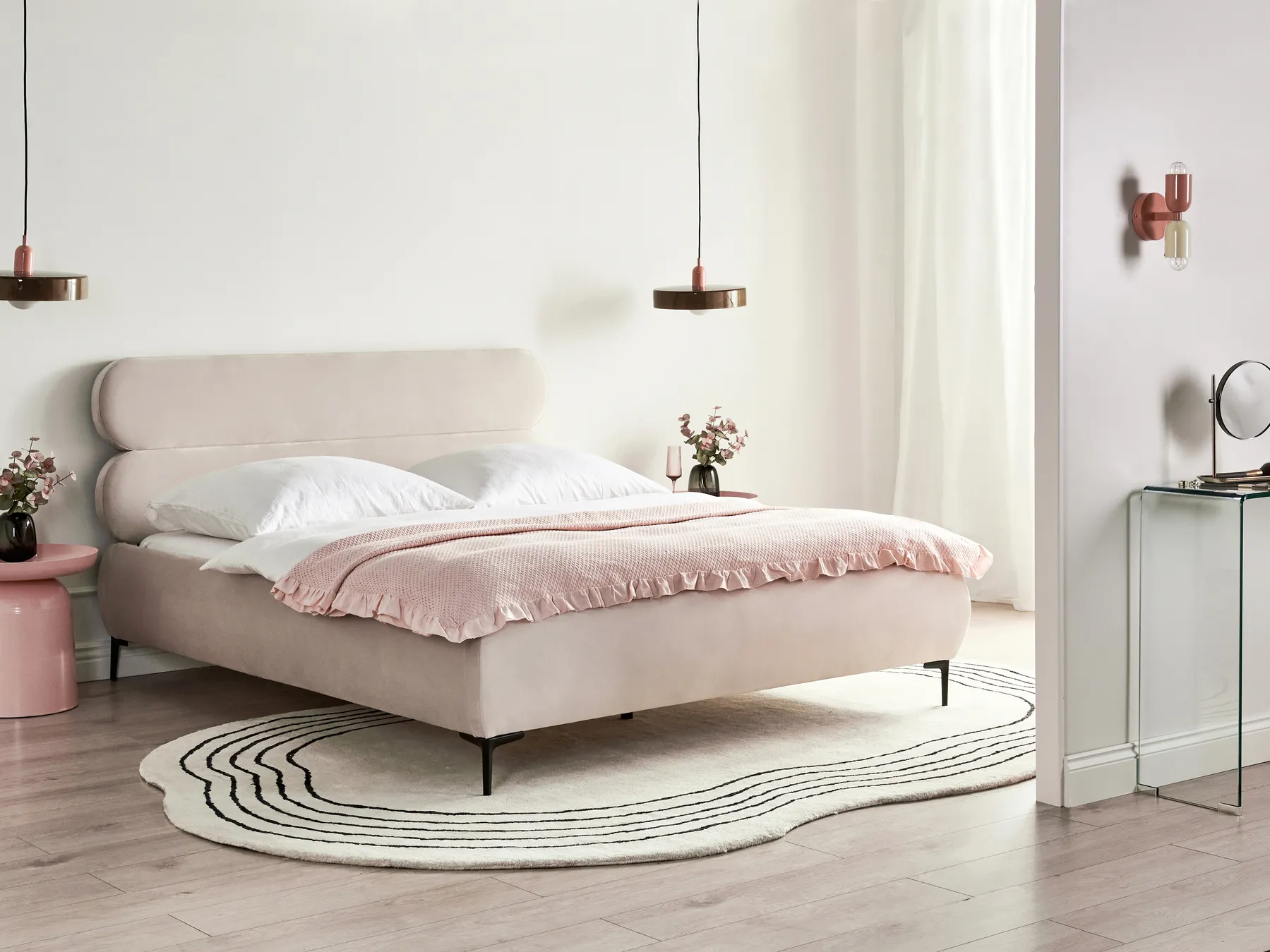 Bed Velvet LESSAY 160 x 200 cm (EU King Size) Light Beige_982190