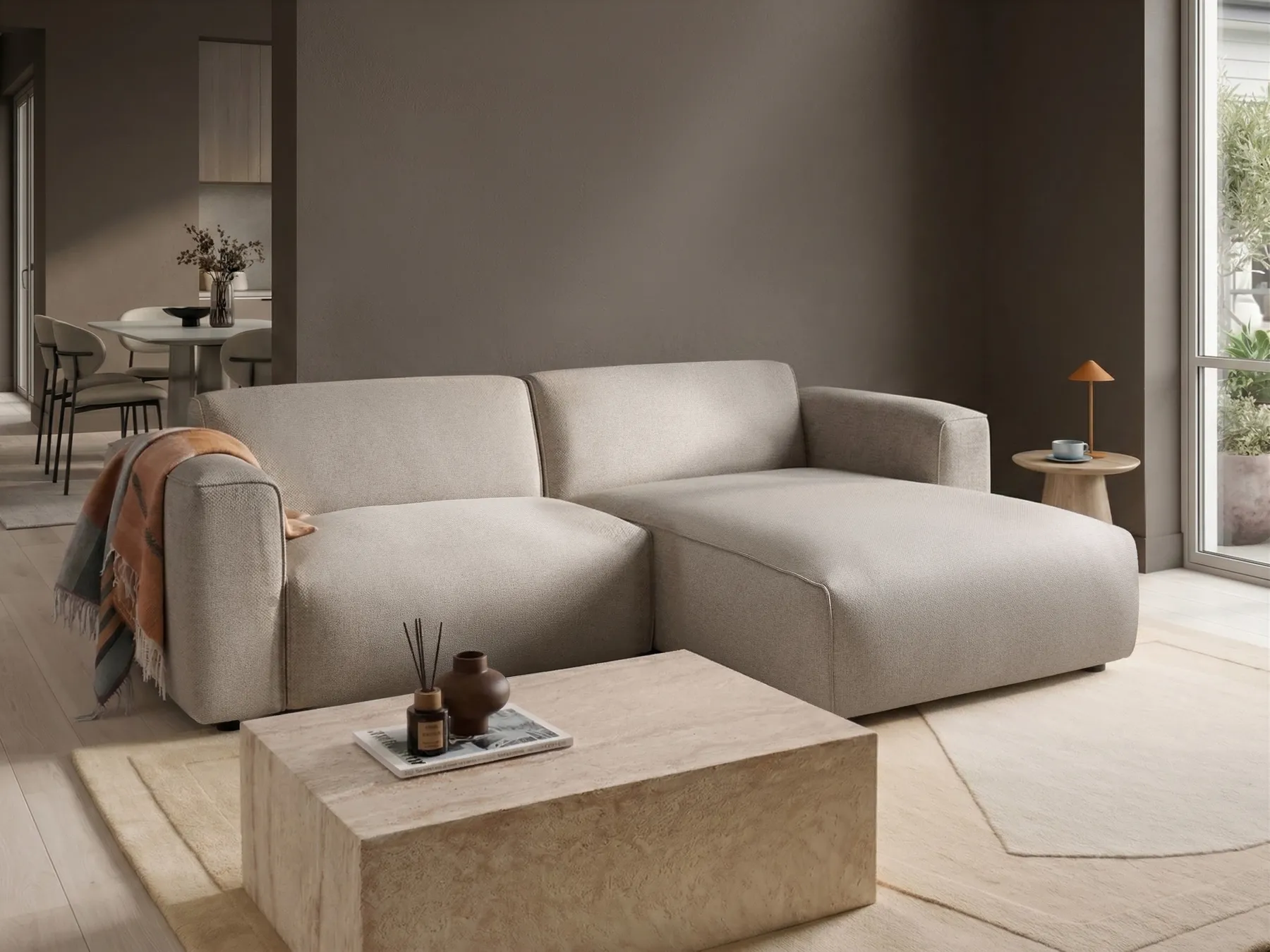 Divano angolare 3 posti FAABORG Tessuto Beige Lato Sinistro_1055837