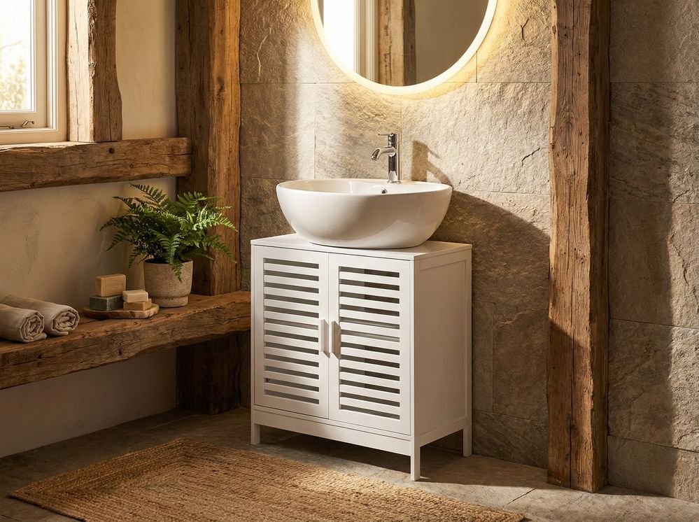 Waschbeckenunterschrank MISSOULA 60 cm Bambus Weiss