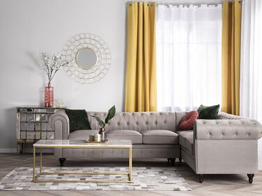 Left Hand Fabric Corner Sofa Beige CHESTERFIELD