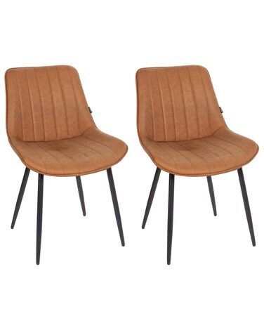 Set of 2 Faux Leather Dining Chairs Brown DUBROVNIK