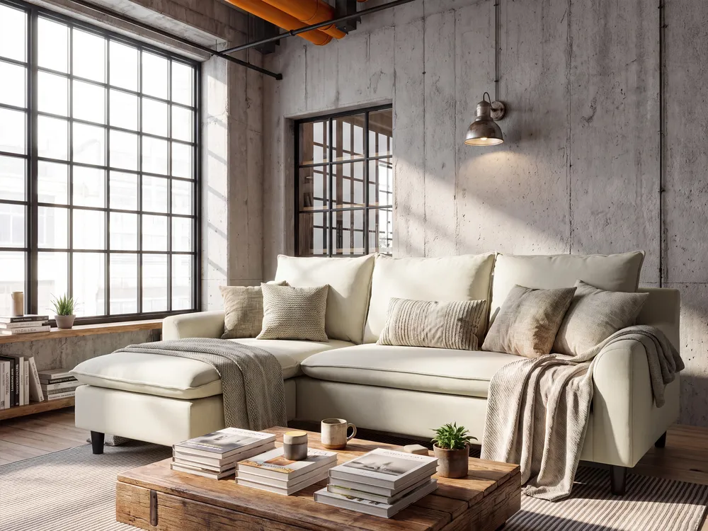 Corner Sofa 3 Seater ELVENES Fabric Light Beige Right Hand_1149691