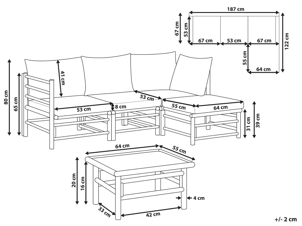 Garden Corner Sofa with Table 4 Seater CERRETO Bamboo Off-White Left Hand_909512