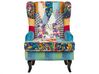 Fabric Wingback Chair Patchwork Blue MOLDE_884405