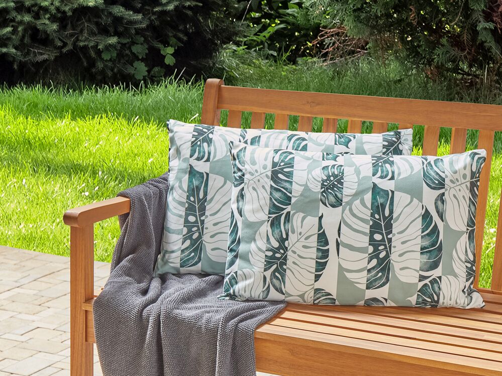 Set of 2 Outdoor Cushions Leaf Pattern 40 x 60 cm Green TERMINI Beliani
