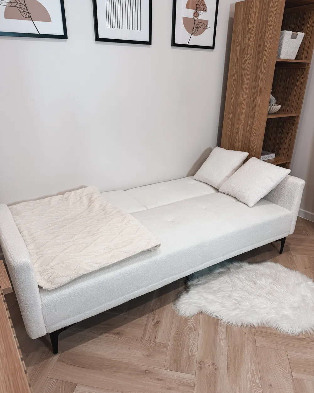 Sofa Bed 3 Seater LUCAN Boucle Off-White_1039234