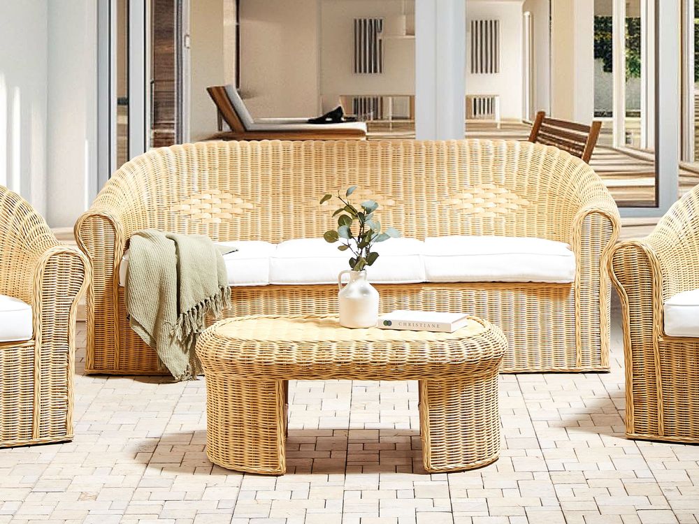Garden Sofa LIVADEIA Rattan Natural 3 Seater Beliani
