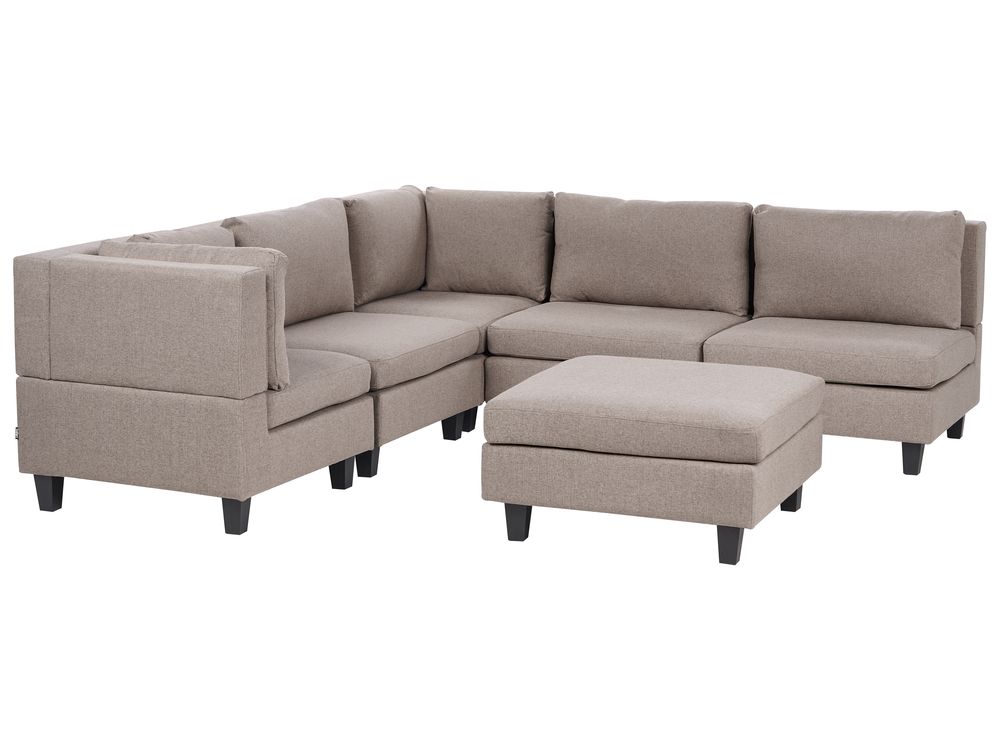 Canapé d'angle modulable 5 places UNSTAD avec ottoman Tissu Marron Côté droit