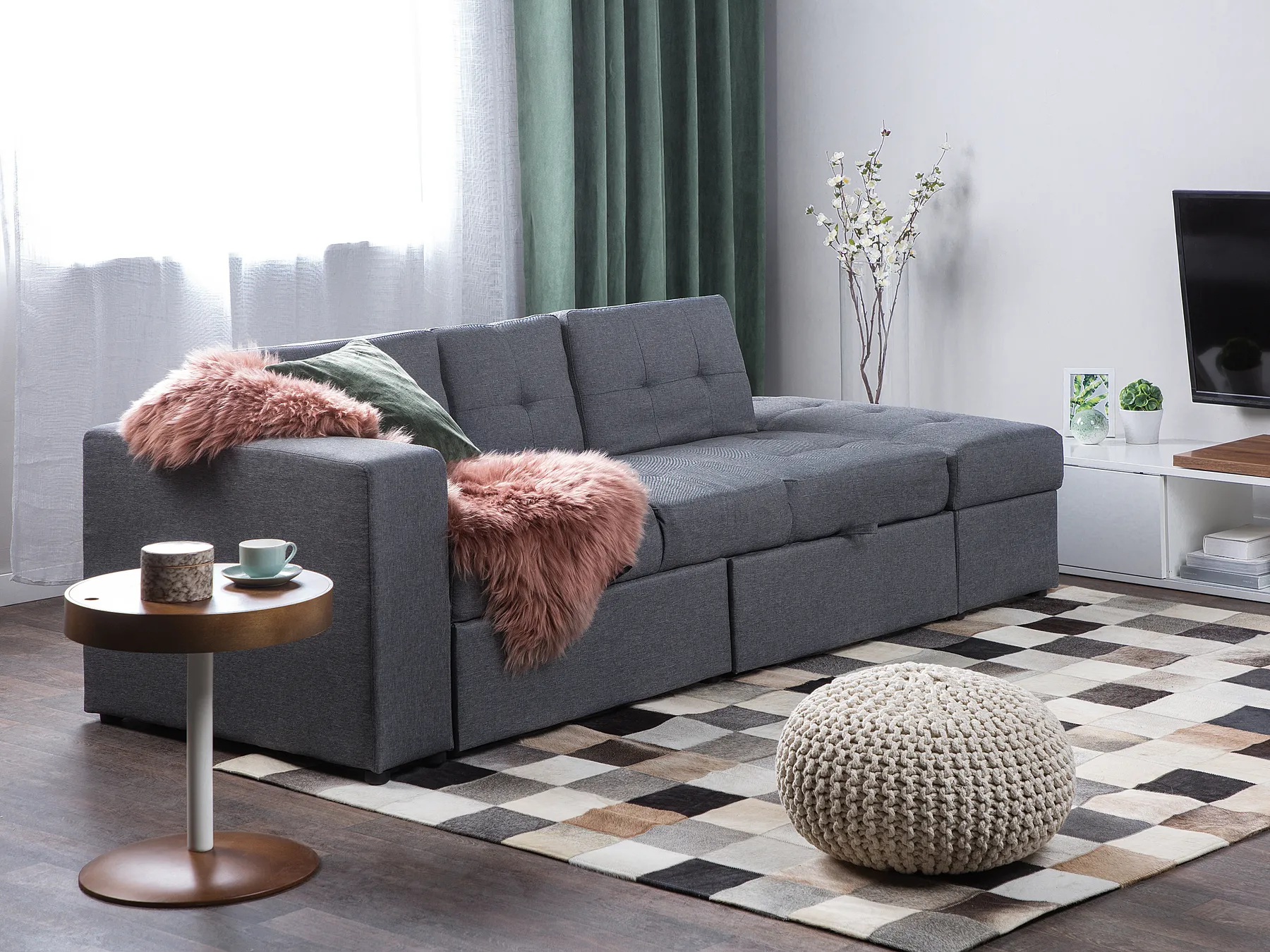 Sofa Bed 3 Seater FALSTER with Storage Fabric Dark Grey_751411