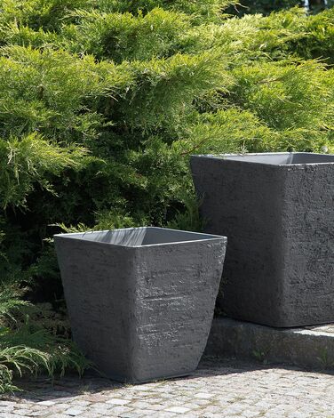 Set of 2 Plant Pots 39 x 39 x 43 cm Grey DELOS