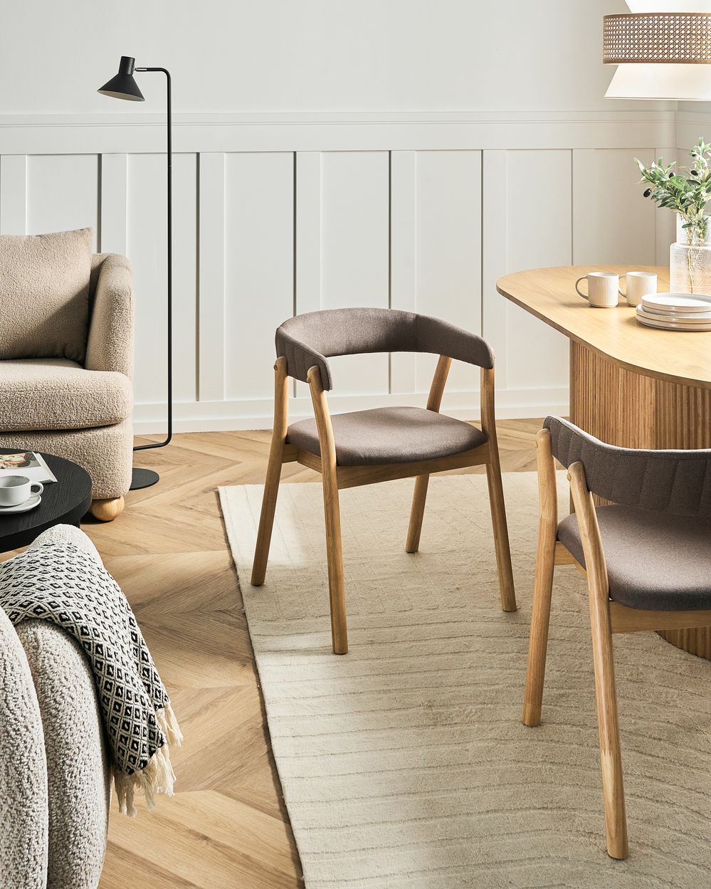 Set of 2 Dining Chairs MYLO Fabric Light Brown/ Brown