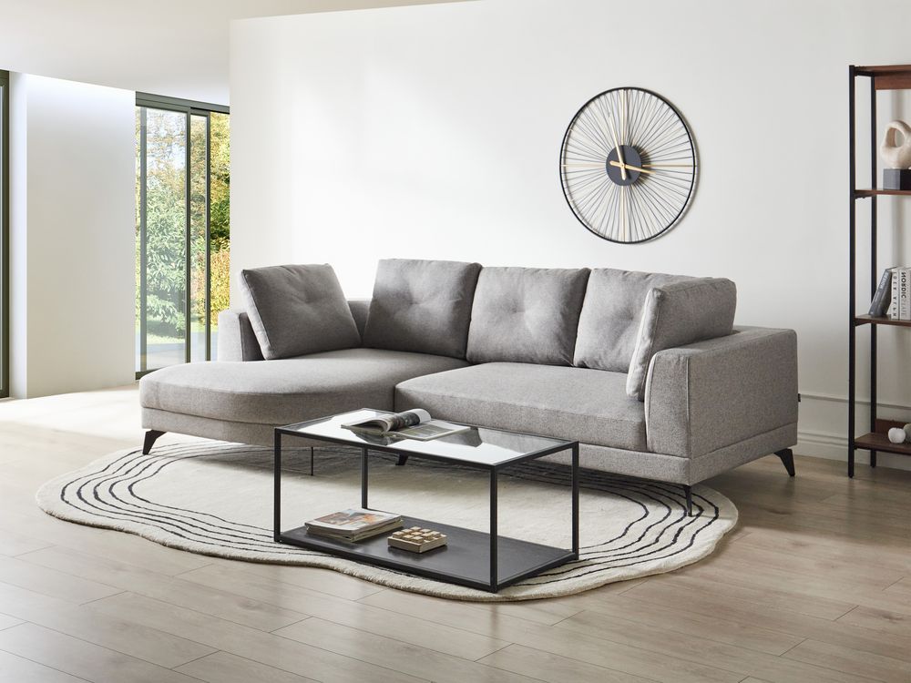 Corner Sofa 3 Seater YURI Faux Linen Grey Right Hand