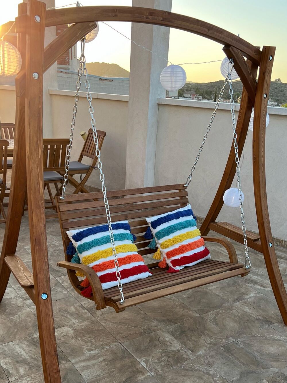 Wooden garden swing chair sale
