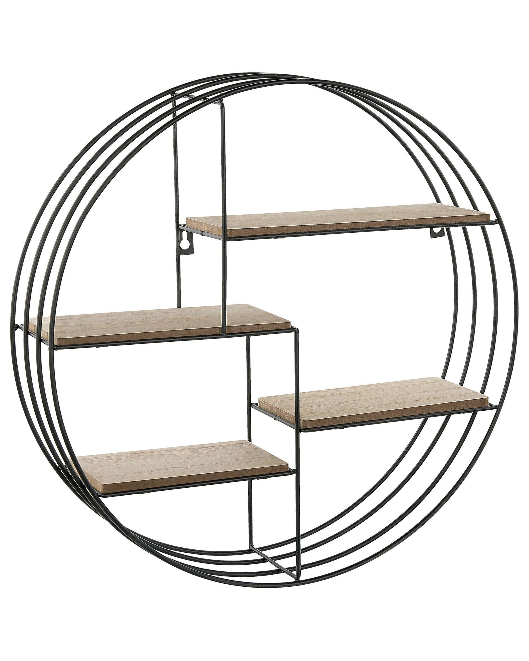 4 Tier Geometric Wall Shelf Black and Light Wood SANDIA_715750