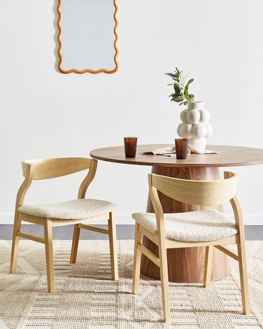 Set of 2 Dining Chairs Light Wood and Light Beige MAROA