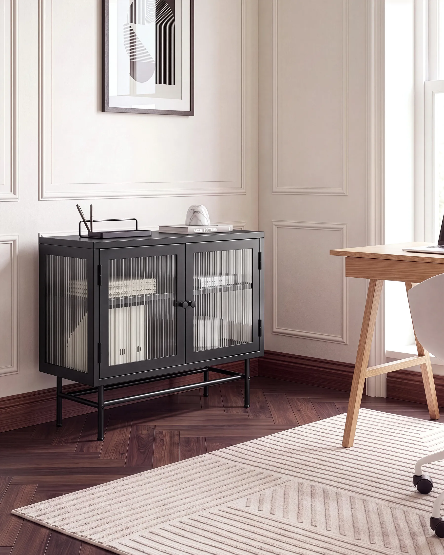 Glass Display Sideboard DEVON 77 cm Metal Black_1113481