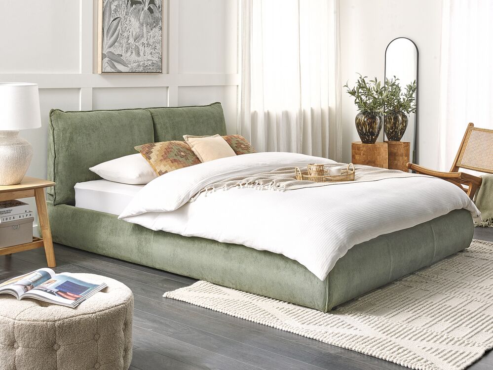 Letto ad acqua Velluto a coste VINAY 160 x 200 cm Verde oliva