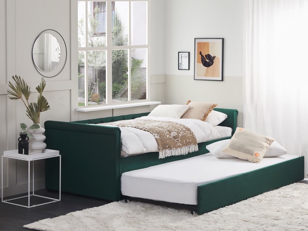 Trundle Bed Fabric LIBOURNE 90 x 200 cm EU Single Dark Green Beliani