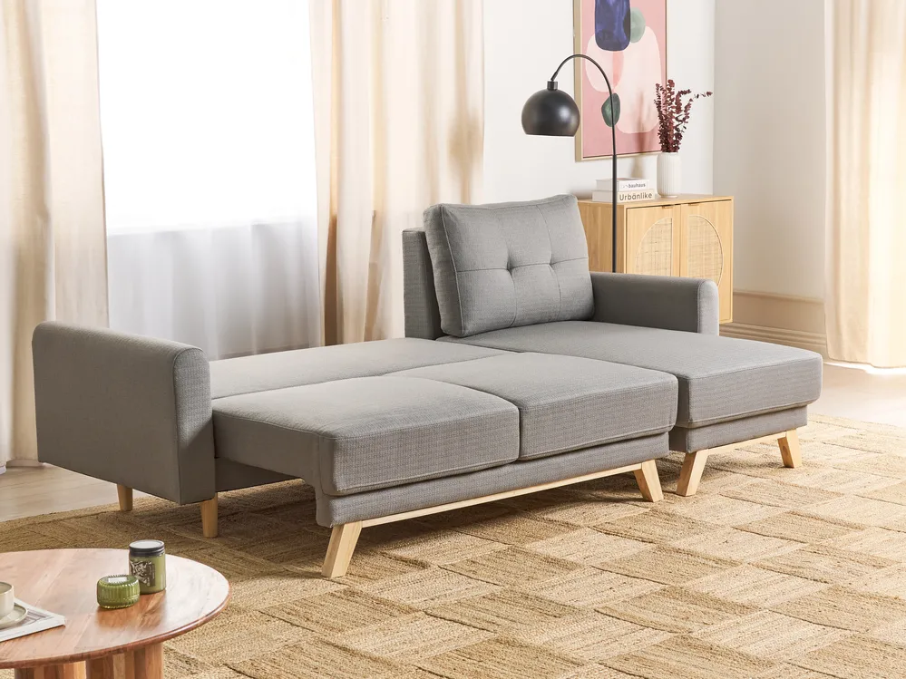 Sofa Bed 3 Seater SIRO with Storage Fabric Grey Left Hand_885663