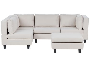 4 Seater Right Hand Modular Fabric Corner Sofa with Ottoman Light Beige UNSTAD