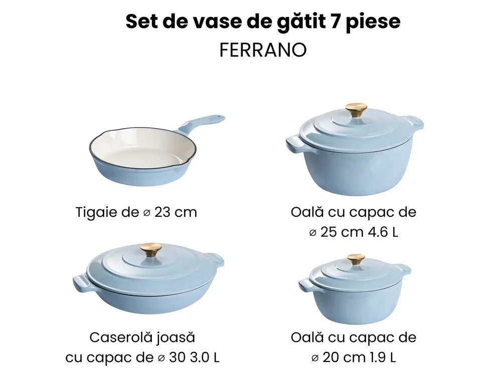 Set oale din fontă 7 piese FERRANO Albastru deschis_1073735