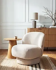 Swivel Armchair AYLO Fabric Light Beige_1186295