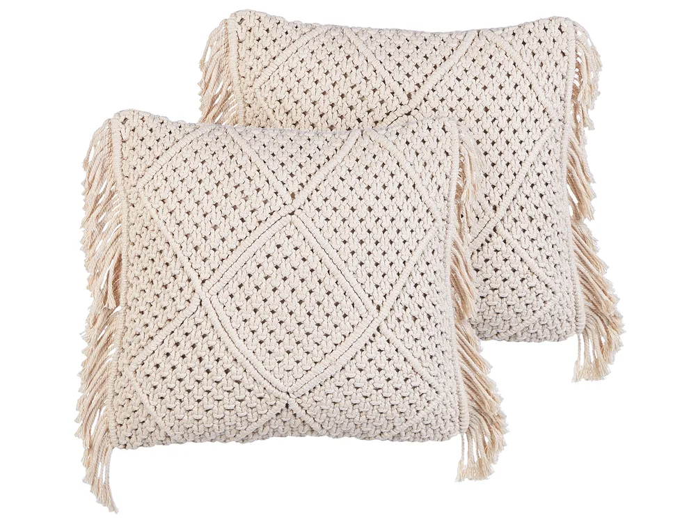 Set di 2 cuscini BESHAM 45 x 45 cm Cotone Beige chiaro Trama geometrica