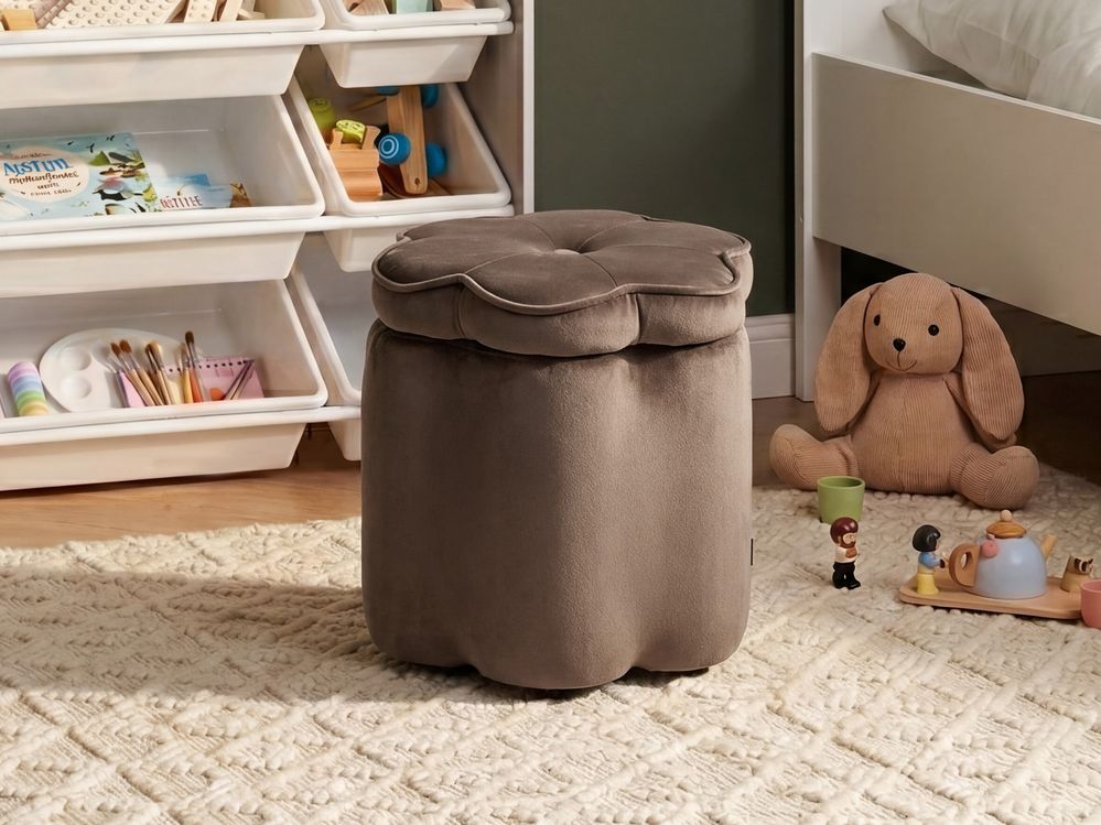 Kids Storage Pouffe FLOWER Flower Velvet Dark Brown