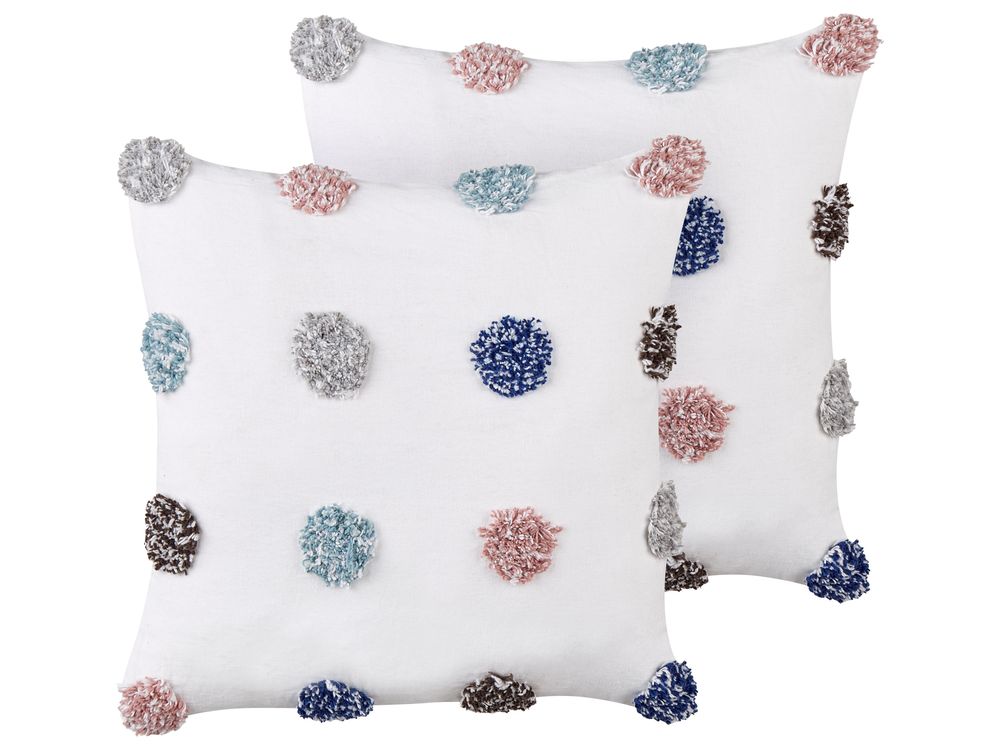 Set of 2 Decorative Cushions BRACKEN 45 x 45 cm Cotton White