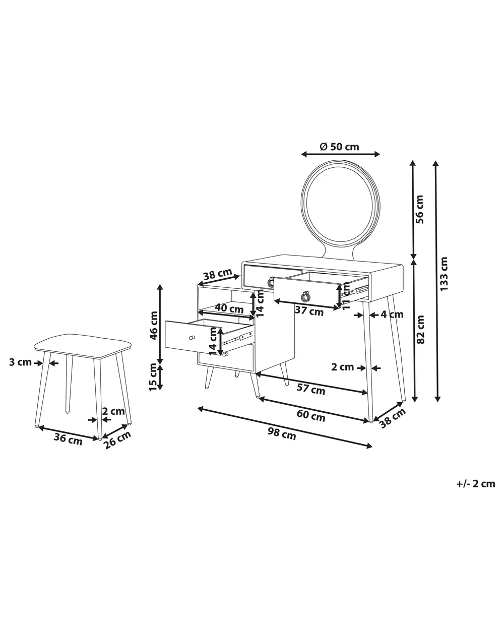 Dressing Table with Mirror and Stool YVES LED White_881950