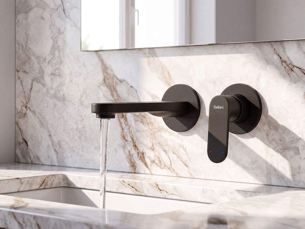 Wall Mounted Basin Mixer Tap GUATAVIA Brass Black