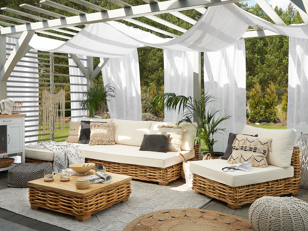 Set da giardino con tavolo 4 posti VARALLO Modulare Rattan Naturale Lato destro