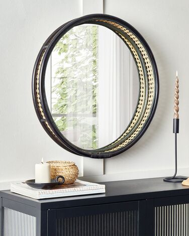 Round Rattan Wall Mirror ø 60 cm Black DAKSA