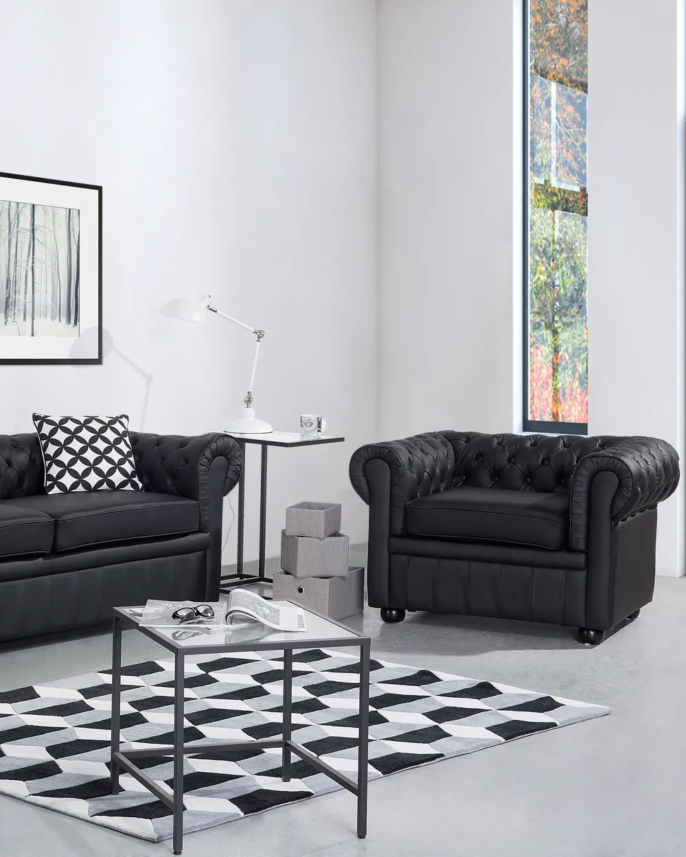 Fotel CHESTERFIELD Skóra naturalna Czarny