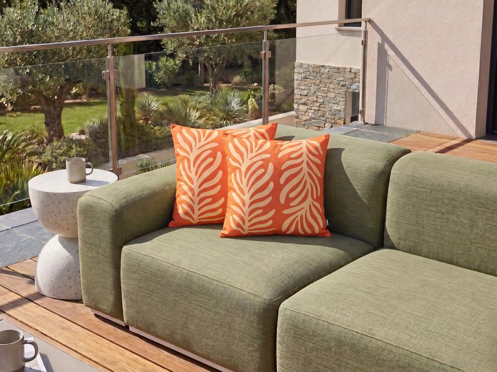 Set de 2 perne pentru exterior ALISMA Imprimeu botanic 45 x 45 cm Portocaliu