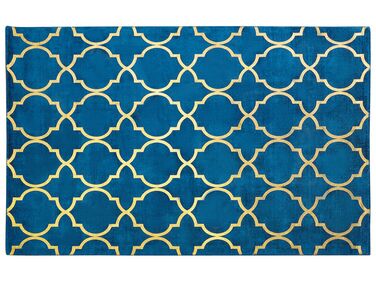 Teppich marineblau / gold 140 x 200 cm marokkanisches Muster Kurzflor YELKI