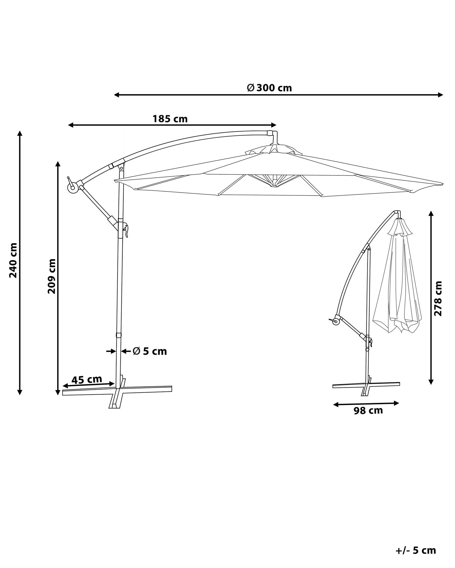Umbrelă cu suport lateral 300 cm RAVENNA Bej deschis_769692