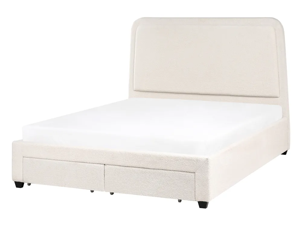 Bett mit Schubladen SARDENT Bouclé Cremeweiß 140 x 200 cm_1009088