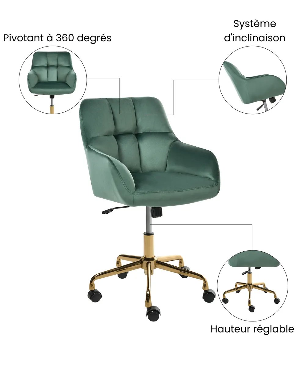 Chaise de bureau PALMDALE Velours Vert foncé_1073335