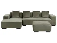 Corner Sofa 4 Seater LUNGO with Ottoman Corduroy Green Right Hand_962327