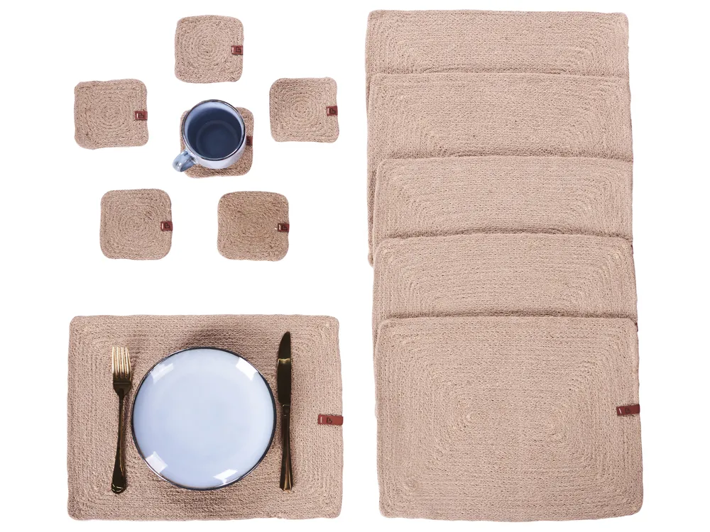 12 Piece Placemats and Coasters Set SALTBUSH Jute Natural_946283